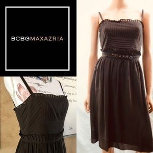 BCBG Max Azria Dark Brown Mochiato Silk Chiffon Pintuck Dress NEW